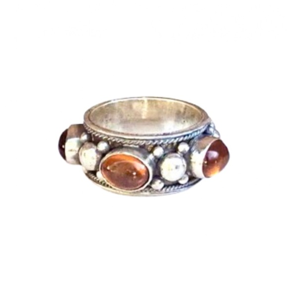 Vintage Sterling Silver Amber Cabochon Ring Sz 7-3/4 - Picture 3 of 12